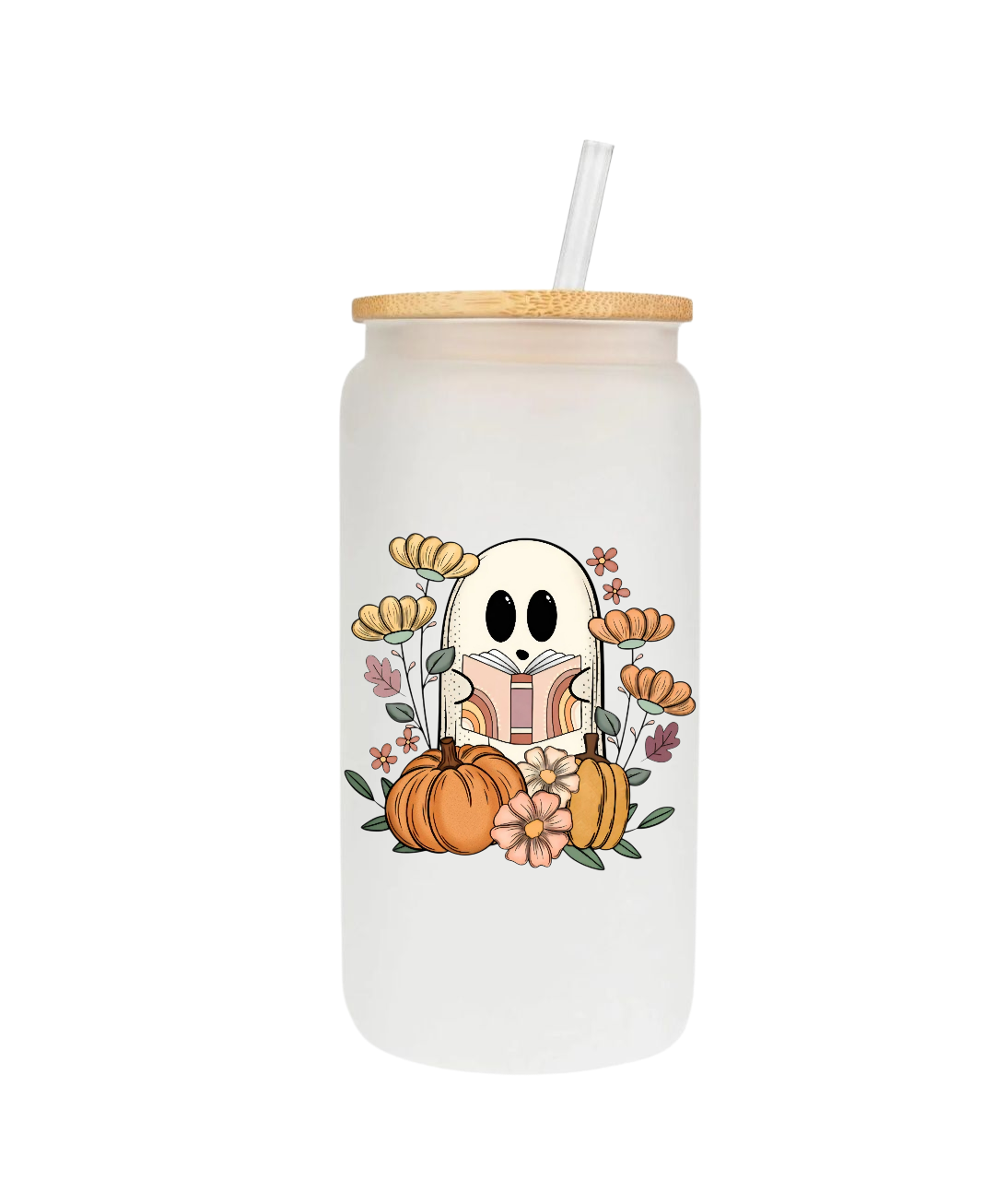 Ghost Reading 16oz Glass Cup