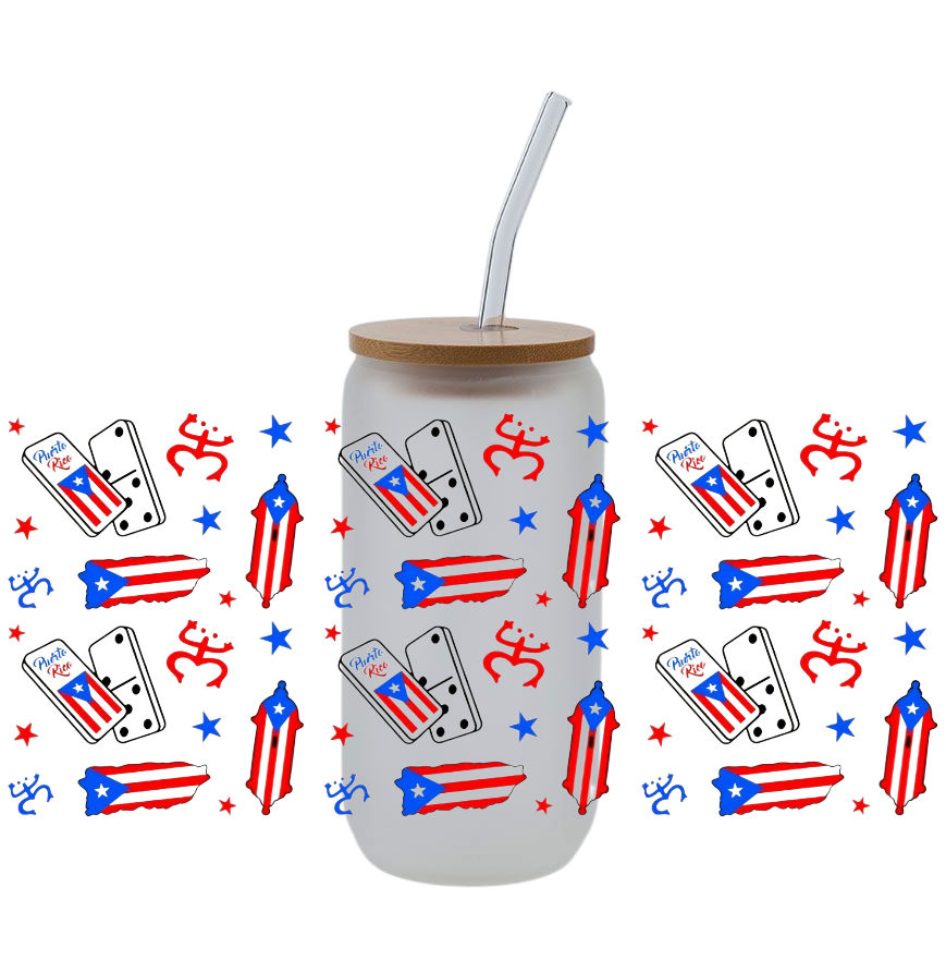 Domino Boricua 16oz Glass Cup