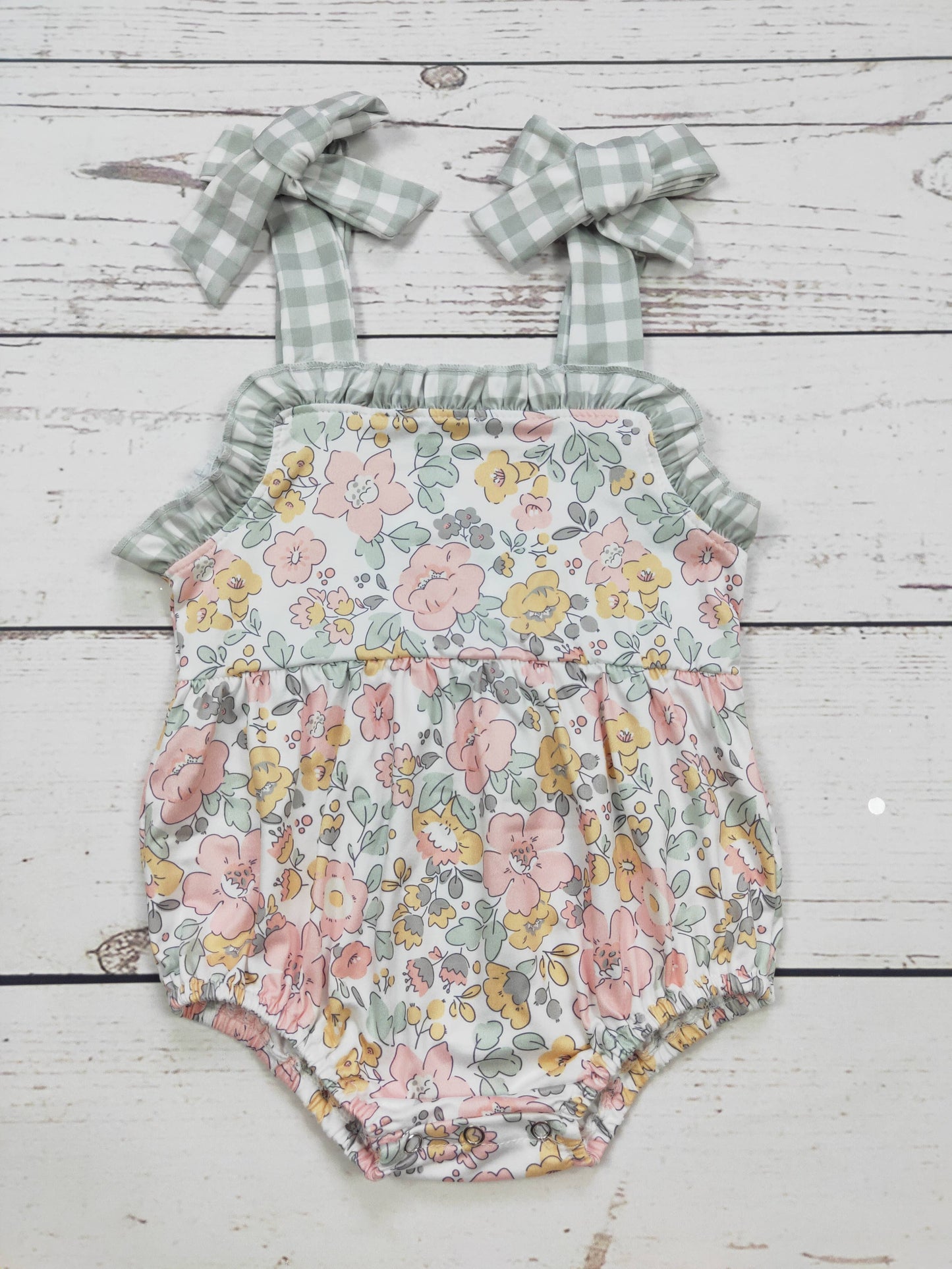 Checkered Flower Bubble Romper