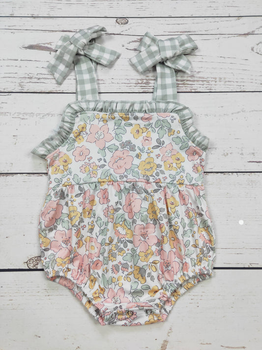 Checkered Flower Bubble Romper