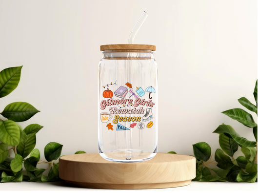 Gilmore Girls Rewatch Season- UVDTF 16oz Glass Cup