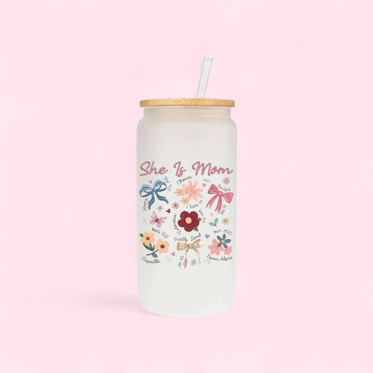 She Is Mom 16oz Glass Cup