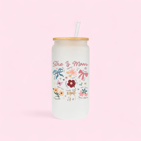 She Is Mom 16oz Glass Cup