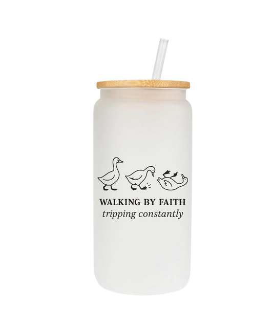 Walking by Faith 16oz Glass Cup